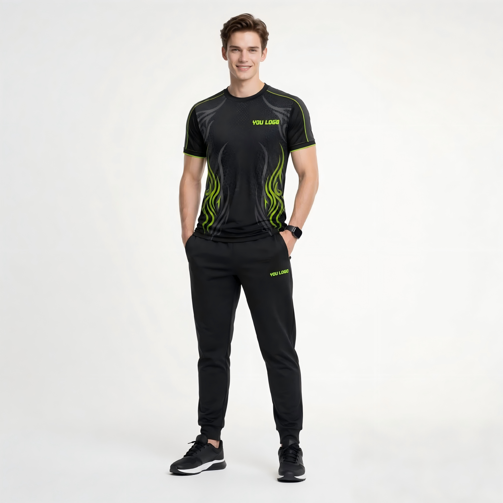 Sport-T-Shirt mit neongrüner Tribal-Grafik | Herren-T-Shirt aus 100 % Polyester mit Schnell-Trocken-Funktion fürs Training