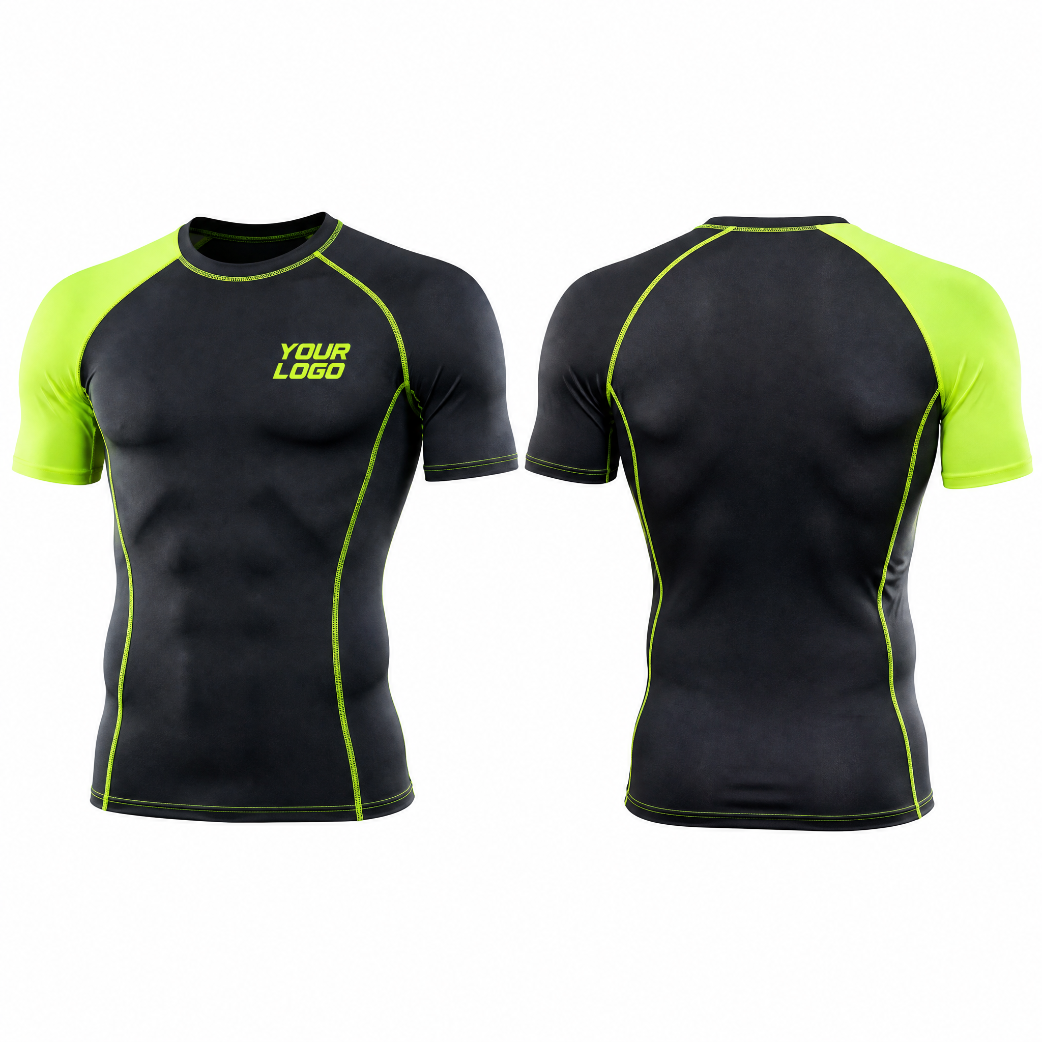 Custom Short Sleeve Gym Compression Shirt with 220G Spandex Polyester Fabric and Heat-Transfer Print
