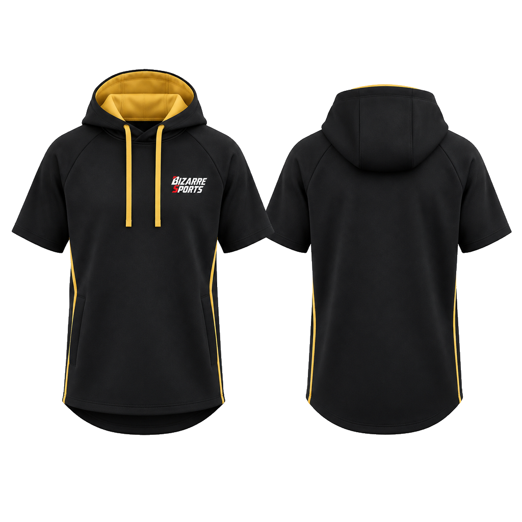 Black Basketball Warm Up Hoodie with Champion Gold Lining and Contrast Piped Side Panels