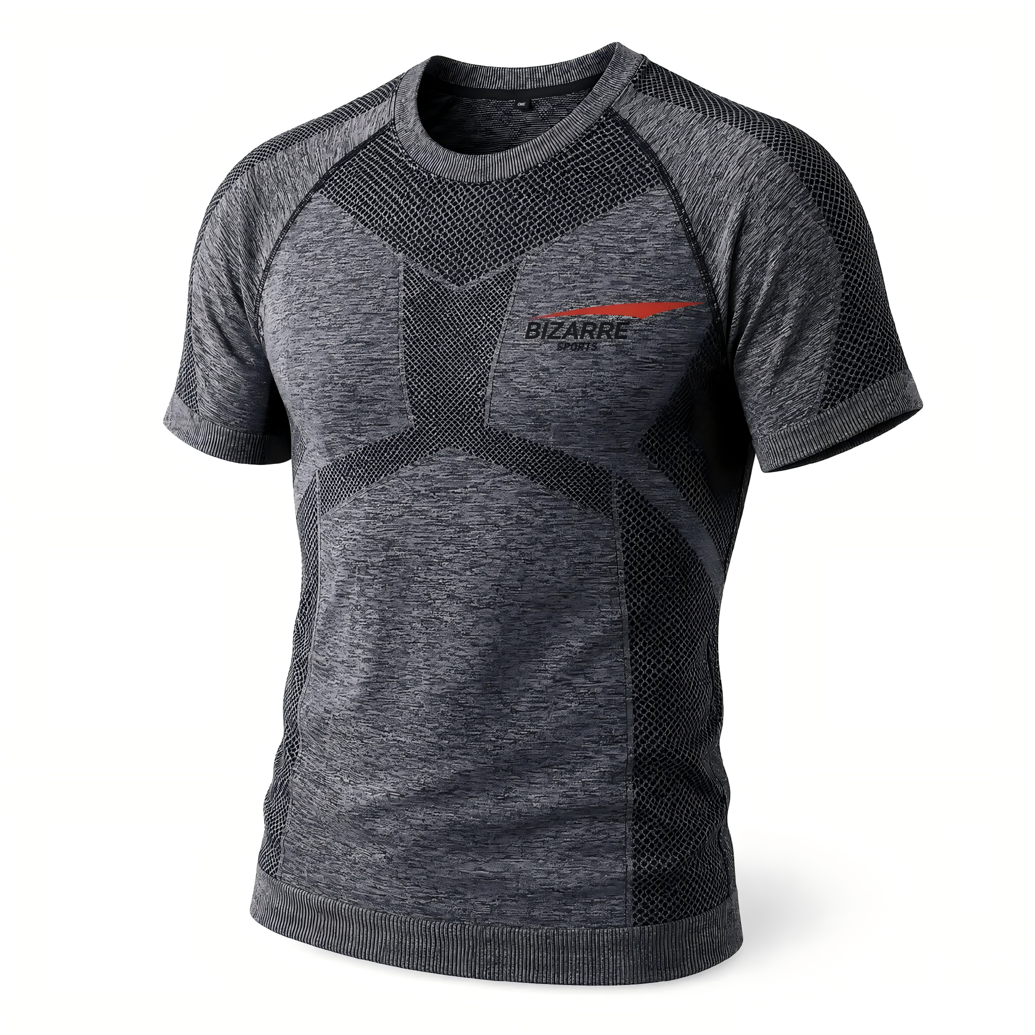 Maglietta sportiva senza cuciture con zone traspiranti | Maglietta da allenamento per uomo, grigio melange, modello raglan, ad asciugatura rapida