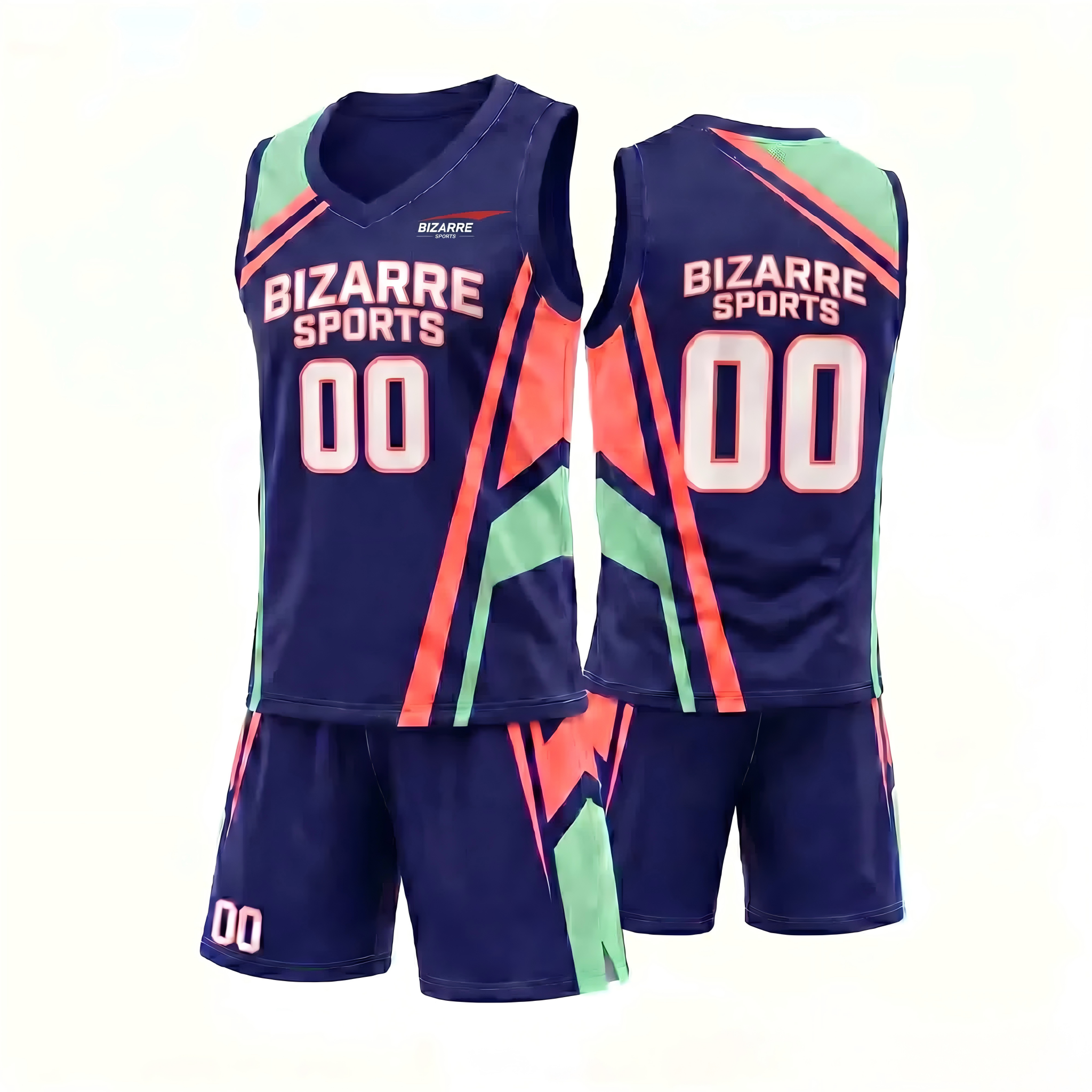V-Ausschnitt-Farbblock-Funktionssportanzug | Atmungsaktives, schnell trocknendes Basketball-Trikot und -Shorts-Set für Herren