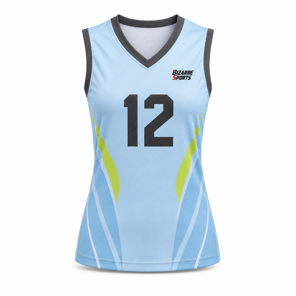 Kundenspezifisches Damen-Volleyball-Trikot ohne Ärmel | V-Ausschnitt mit Sublimationsdruck für Mannschaftsausstattung