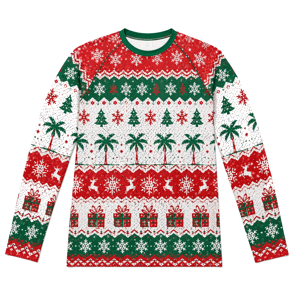Camiseta unisex de cuello redondo con mangas raglán y sublimación personalizada para Navidad, ideal para vestimenta familiar en grupo y programas de eventos