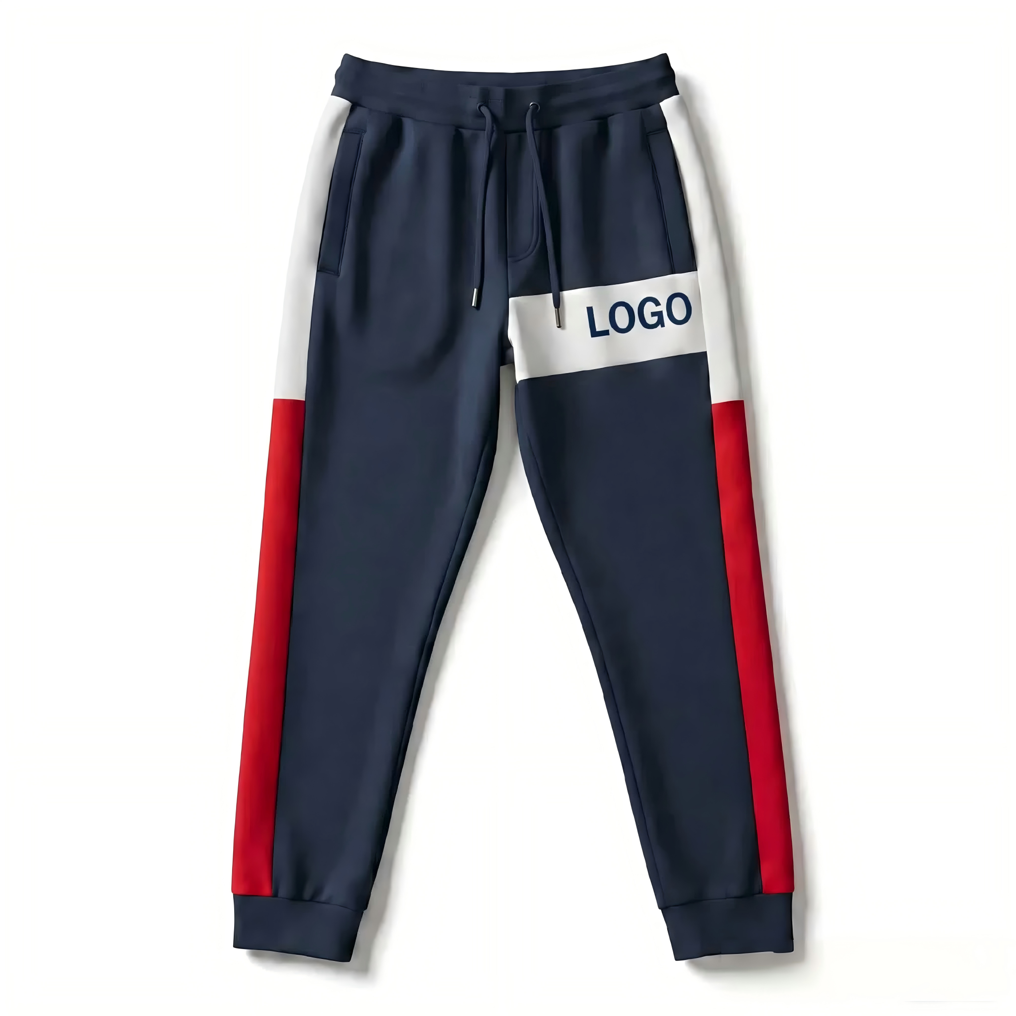 Vintage-Farbblock-Hose in Marineblau | Bequeme Jogginghose für Herren mit seitlichem Streifen und Zugband