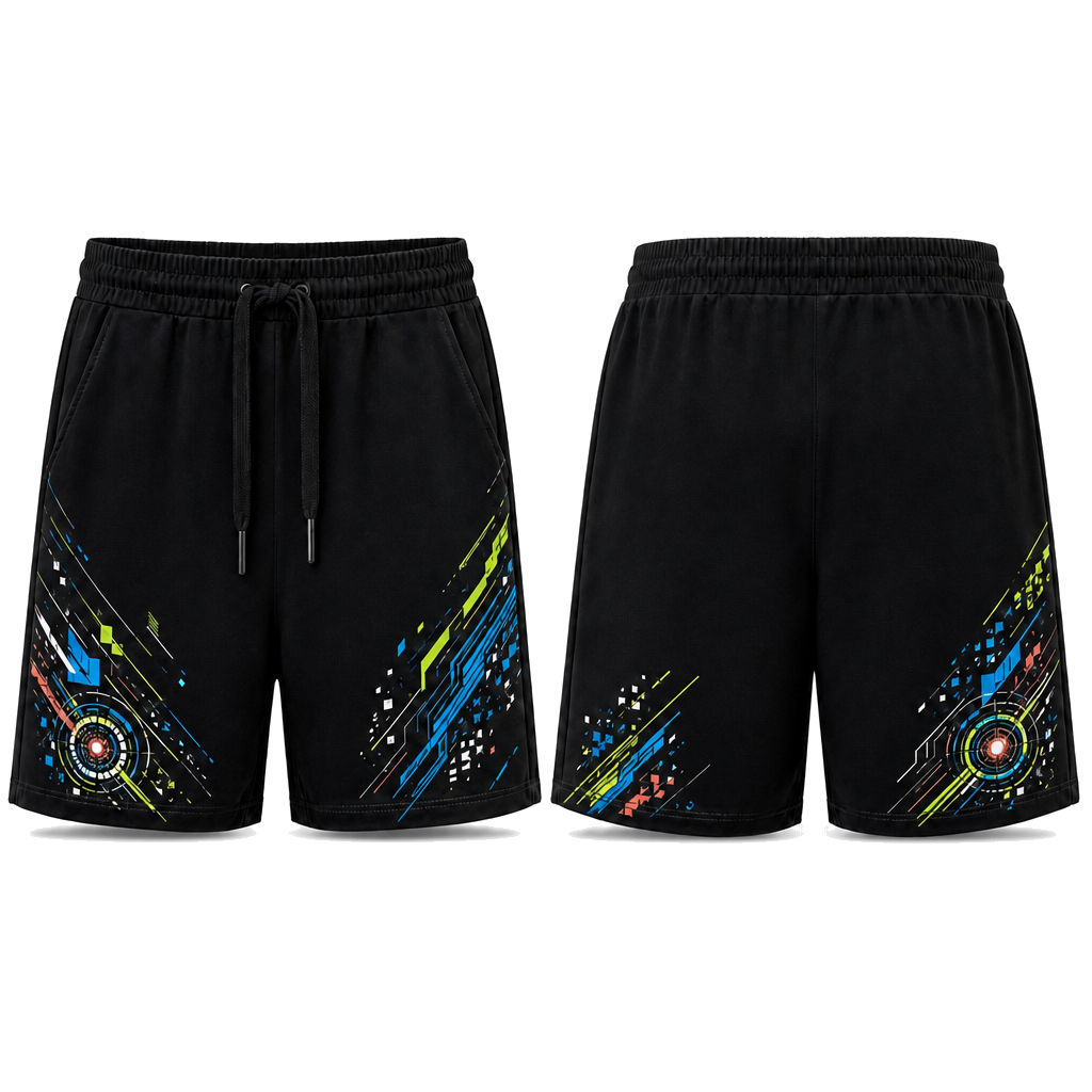 Custom Unisex Anime Gaming Graphic Stretch Shorts 92% Cotton 8% Spandex 210 GSM Drawcord Waistband Casual Activewear