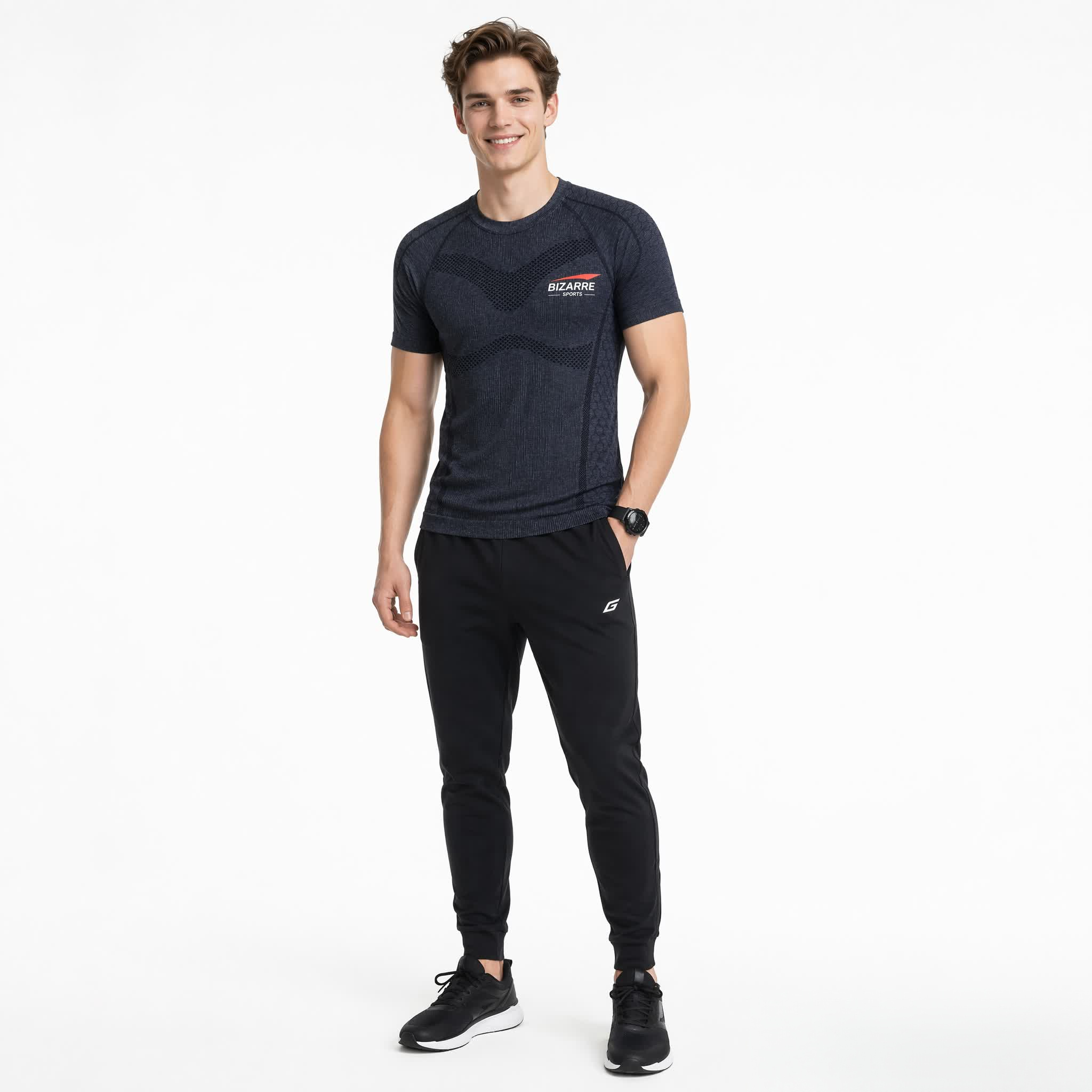 Maglietta sportiva senza cuciture a rete ondulata a maniche corte | Maglia da allenamento ad alta elasticità e traspirante per uomo