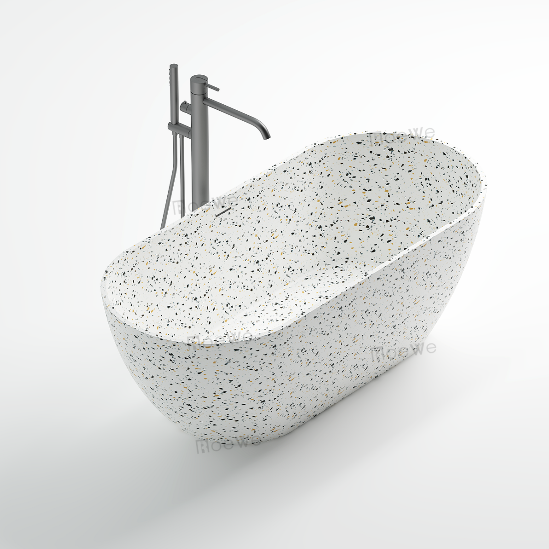180cm Terrazzo Artificial Stone Freestanding Bathtub, Matte Speckled Solid Surface Soaking Tub with Drain Kit & Export Crate