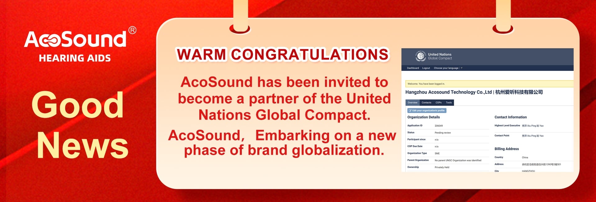 AcoSound Joins the United Nations Global Compact, Advancing Global Hearing Care and Sustainable Development1