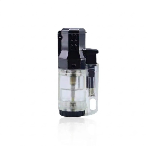 DB-226 Triple Jet Torch Cigar Lighter, Transparent Visible Gas Tank, Adjustable Flame With Keychain Hook