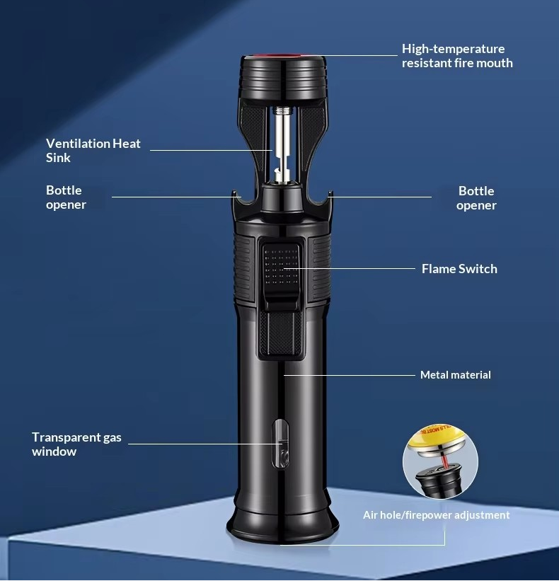 DB-293 Windproof Jet Torch Lighter, Adjustable Refillable Zinc Alloy Lighter with Bottle Opener for Cigar Lighting & Outdoor Use.png
