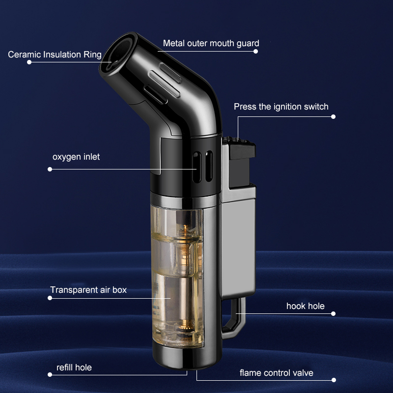 DB-603 Single Jet Torch Cigar Lighter, Adjustable Refillable Windproof Butane Lighter with Visible Fuel Window for Cigars & Cigarette Lighting1.png