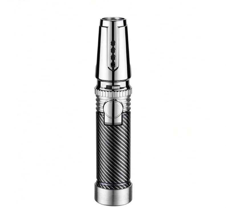 DB-606 Zinc Alloy Straight Red Flame Torch Lighter, 1300°C Adjustable Refillable Butane Lighter for Cigar & BBQ, Support OEM & ODM Custom Logo
