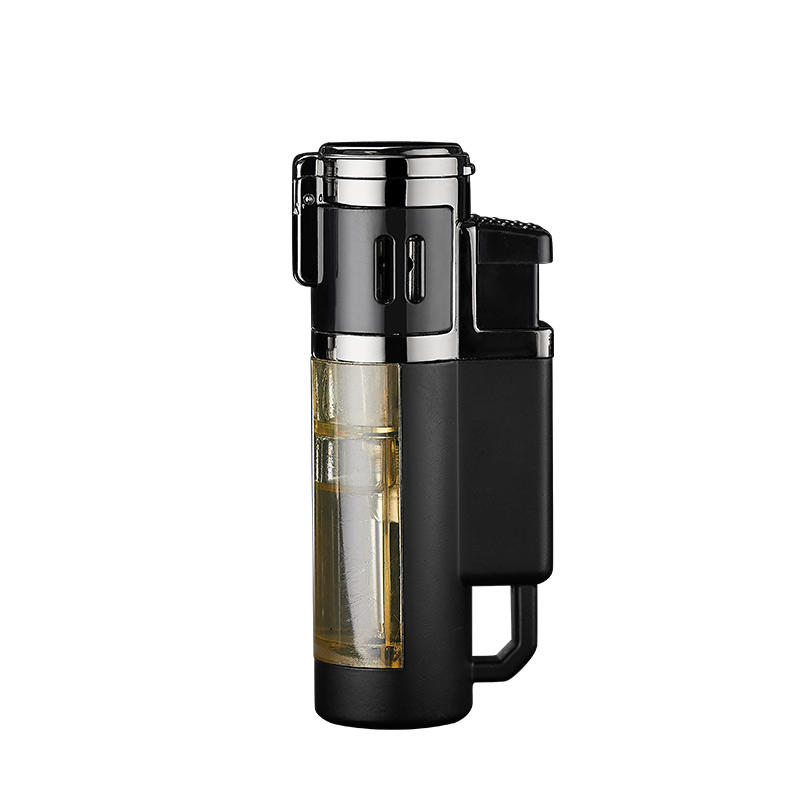 db 277 zinc alloy triple jet blue flame cigar lighter with v cut cigar cutter  cigar restvisual fuel window refillable butane torch lighter for cigar smoking-6