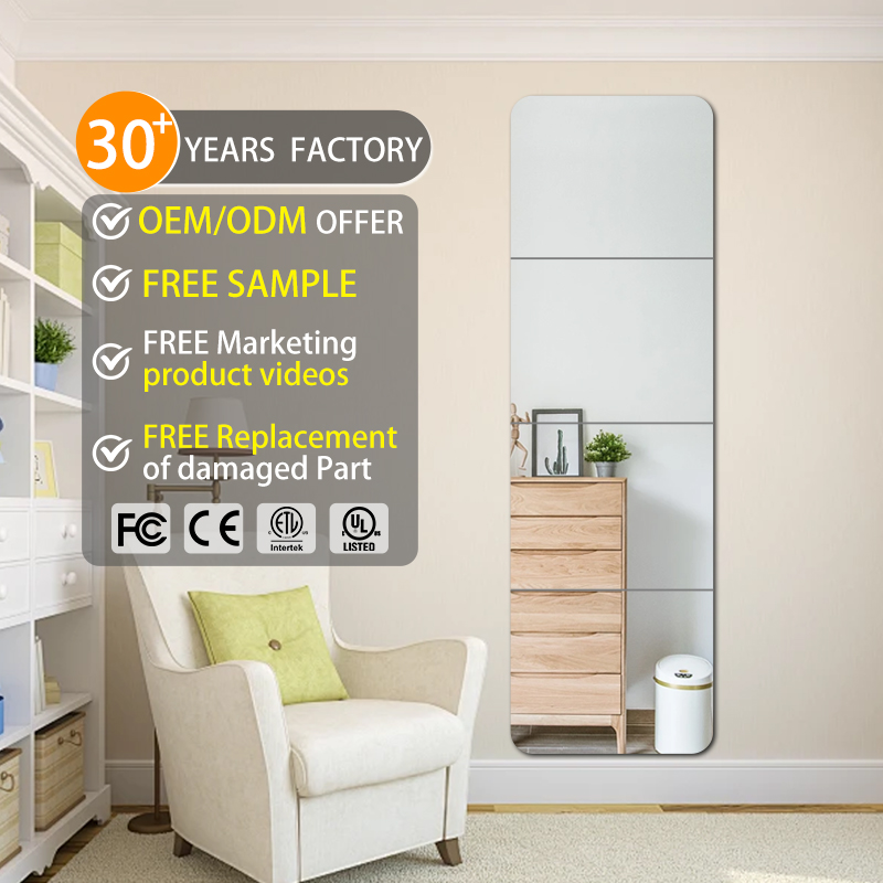 Handmade Splicing DIY Rectangle Strong Stick on Wall Dressing Full Length Mirror Tiles Removable Adhesive Sheets Flexible Mirror