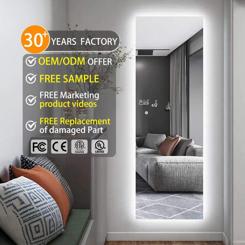 Smart Rectangle Full Length Led Mirror Heating Panel With Light and Weather Display