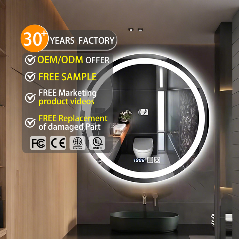 Vägg Bakgrundsbelyst Led Circle Mirror med Bakgrundsbelysning Smart Touch Switch Pekskärm Rund Smart Mirror med 3 Bakgrundsbelysning för badrum