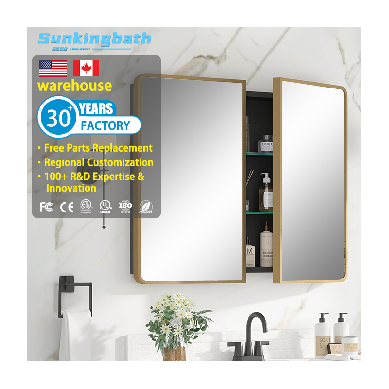 Good Quality Double Door Aluminum Alloy Smart Bathroom Mirror Cabinet Wall Mounted Framed Medicine Cabinet for Bathroom Use
