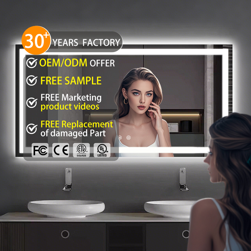 Professionell Tillverkare 80x60cm Rektangulär Badrum Intelligent Espejos Con Luz Led Smart Vanity Miroir Interiör Hemspegel