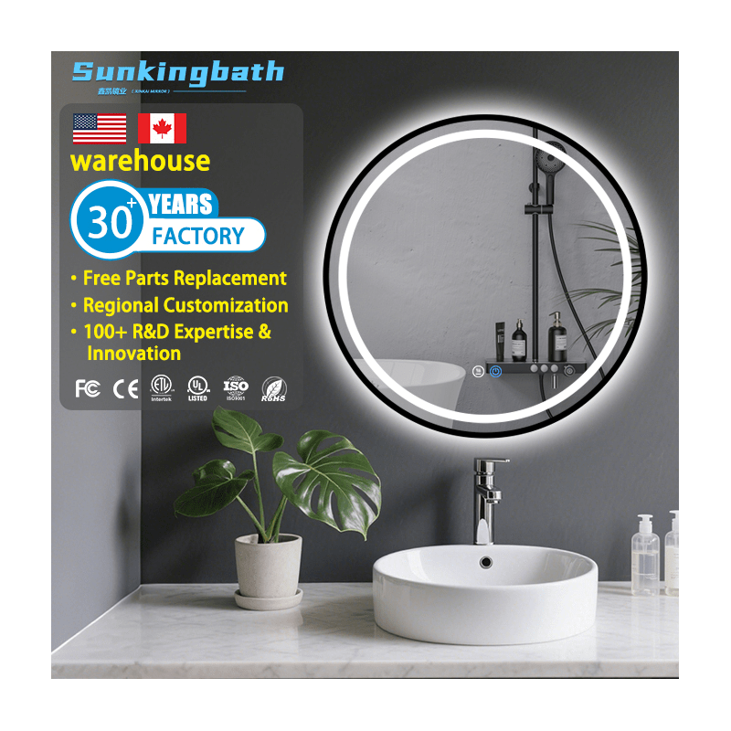 Framed LED Round Mirror