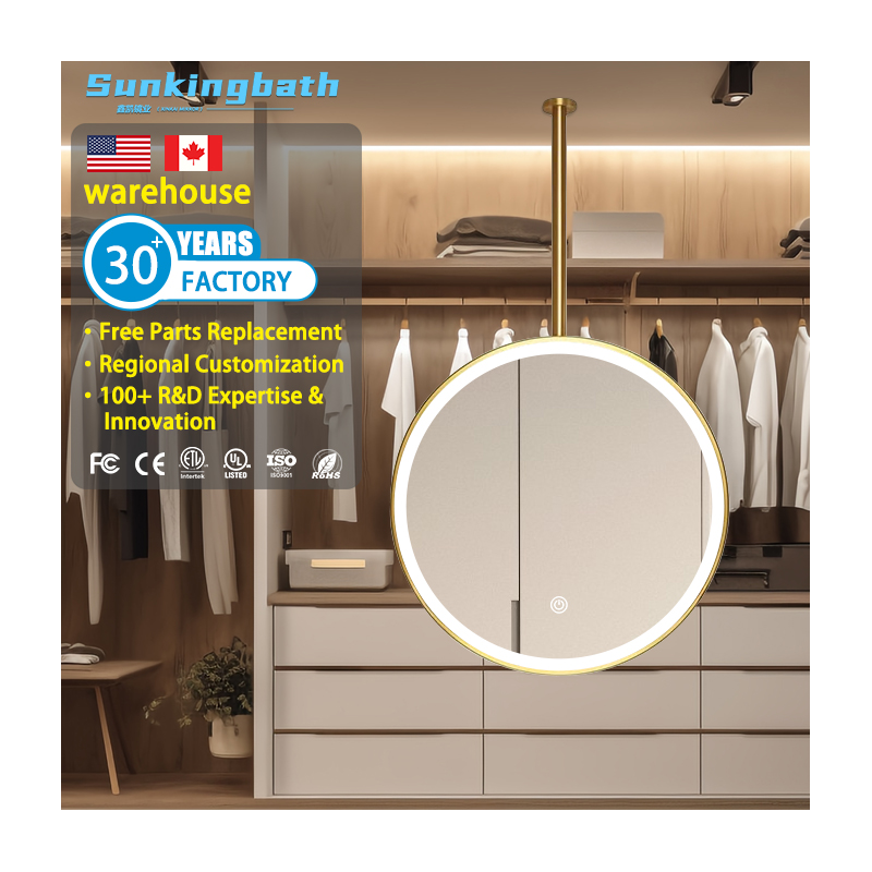  Luxury Framed Hanging  Round Ceiling  Mirror Bright Light Mirror Modern Decor Mirror for Bathroom Interior Use
