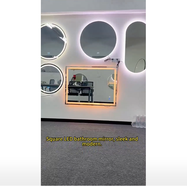 LED+ sandblasting+square bathroom mirror