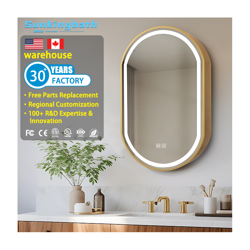 OEM/ODM Aluminum Alloy Bathroom LED Oval Mirror Cabinet Wall Mounted Lighted Medicine Cabinet led bathroom cabinet for Bath & Toilet