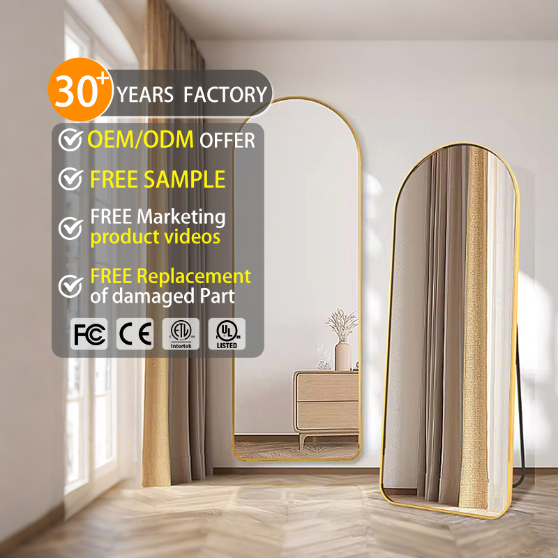 Light Luxury Full Length Aluminum Alloy Frame Household Long Arch Adjustable Dressing Mirror for House with Stand