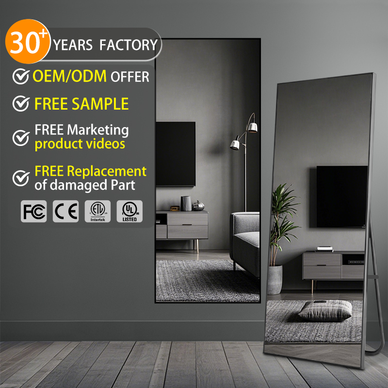 Floor Full Rectangular Length Large Size Oversized Full-length Mirror Stand Mirror Black  Dressing Mirror