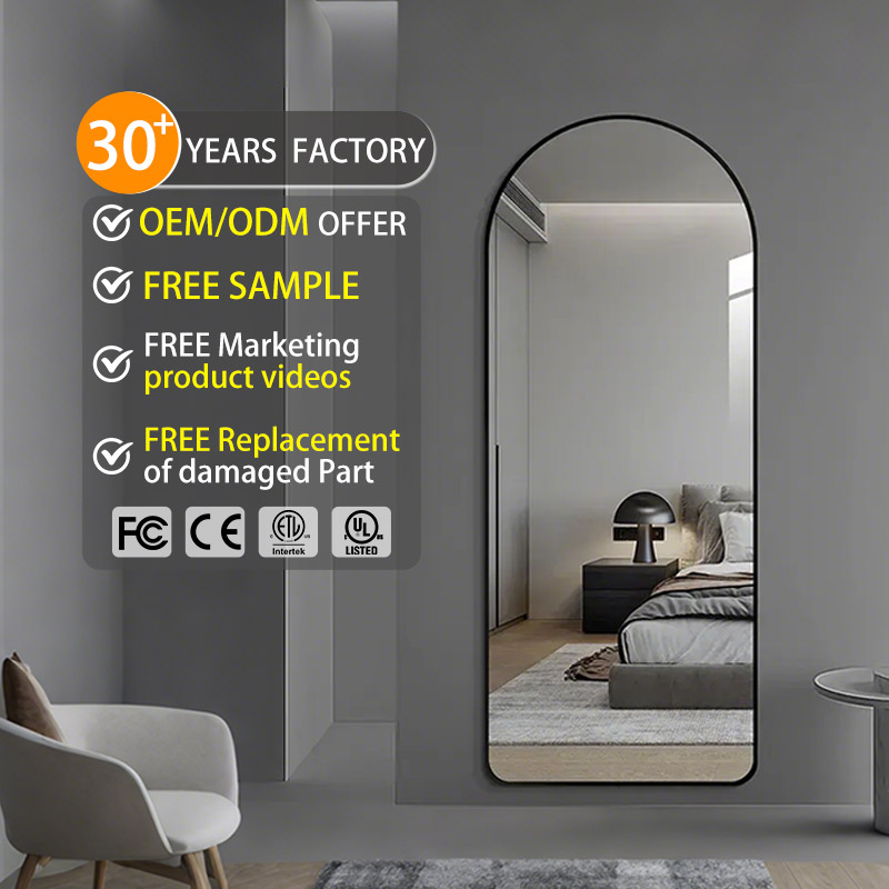 Good Quality Wholesale Luxury Arched Golden Full Body Mirror Dressing Full Length Floor Stand Arch Wall Mirror