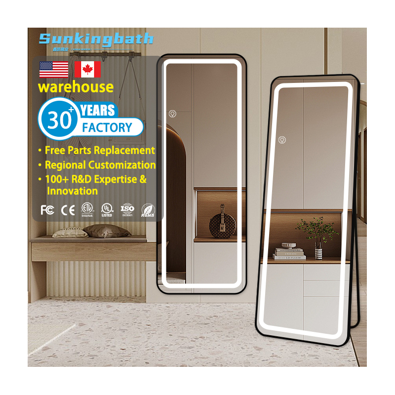 LED rectangular black frame full length mirror