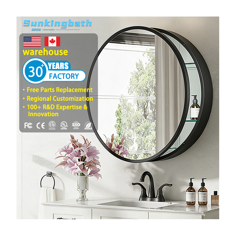 Circular Bathroom Mirror Cabinet Wall Mount Medicine Cabinet Framed Medicine Cabinet with Slow Closing