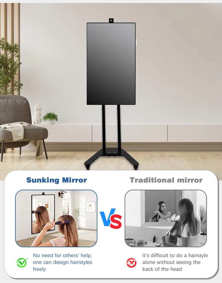 top rated elegant bath full length mirror large rectangular dressing mirror smart magic mirror with camera for clothing store-6