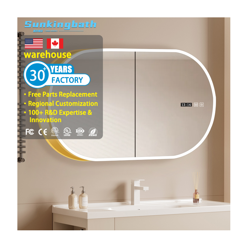 Anti Fog Dimmable Light Oval Bathroom Vanity Smart Mirror Cabinet Wall Mounted Led Medicine Cabinet with Mirror for Hotel