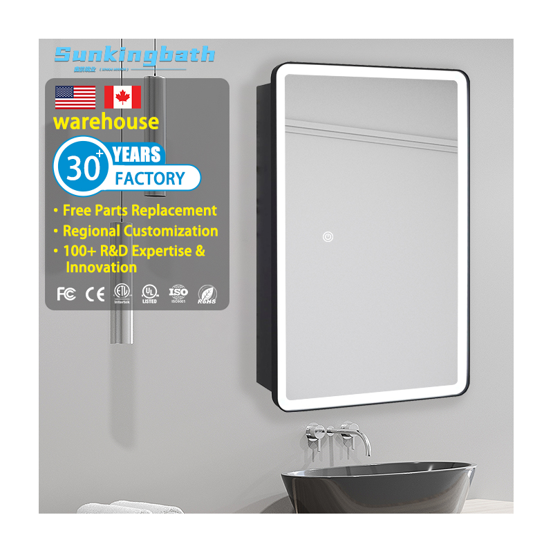 Luxury Bathroom LED Mirror Cabinets Lighting Aluminum Alloy Bathroom Medicine Cabinet With Mirrored Door