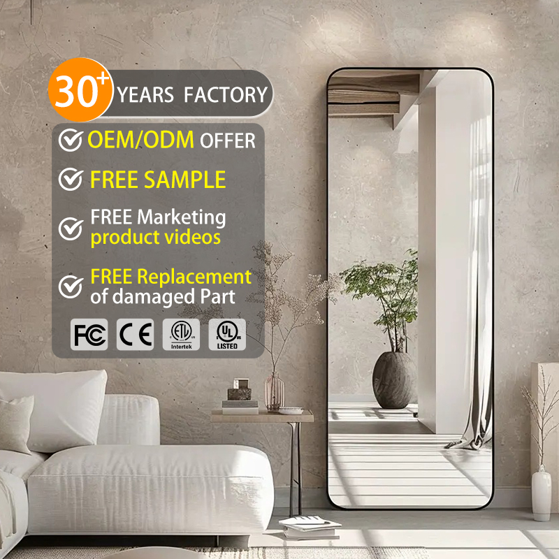 Rectangle Floor Body Mirror Dressing Espejos Black Gold Metal Frame Full Length Standing Miroir Wall Hanging Bathroom Mirrors