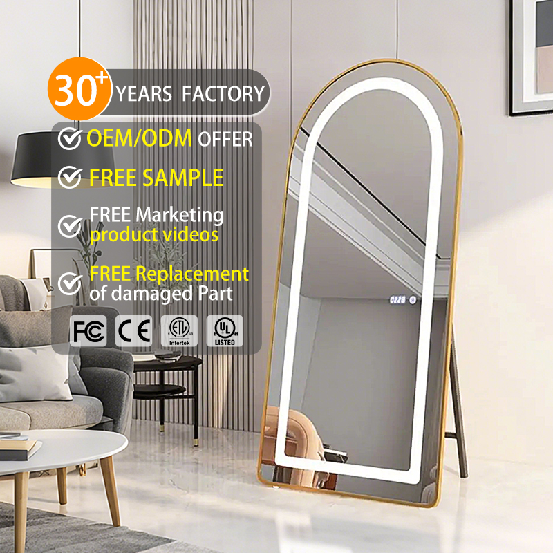 2025 New Design Luxury Rectangle Touch Smart Light up standing led Mirror for Bedroom  Floor Mirror with Led Lights