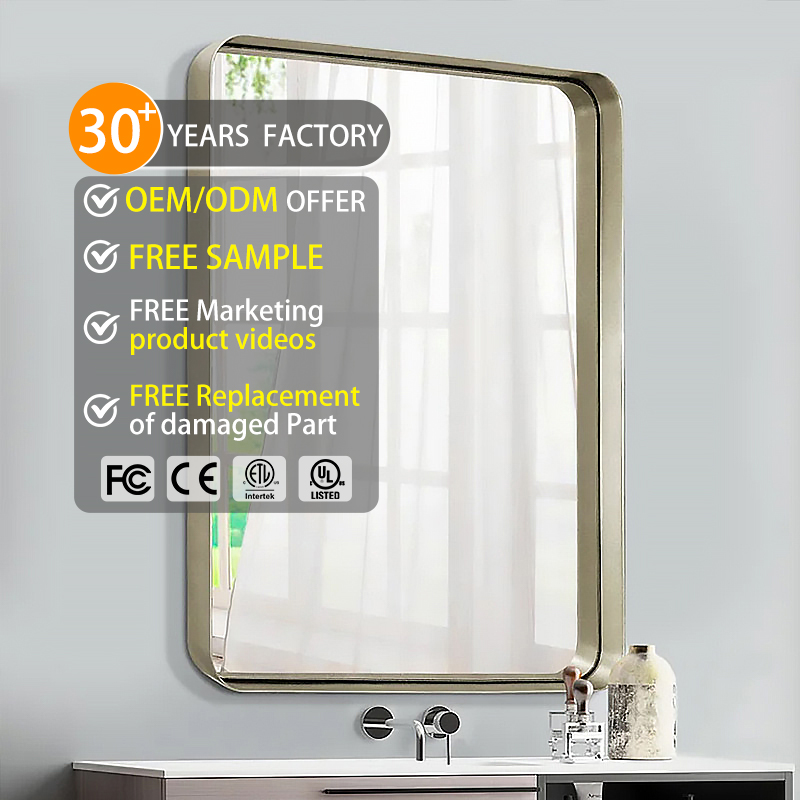 Wholesales Superior Customized Shape Round Corners Mirror Modern Stylish Decoration Aluminum Alloy Frame Bathroom Mirror