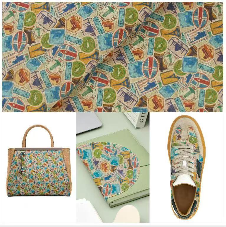 100% Eco-Friendly Colourful Cork Leather Can Be Printed Natural Cork Wood PU for Bags Shoes
