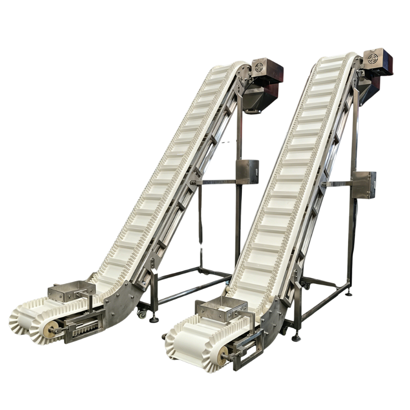 Food-Grade PU Belt Stainless Steel Incline Conveyor | Vertical Material Handling for Fruit & Vegetable Processing
