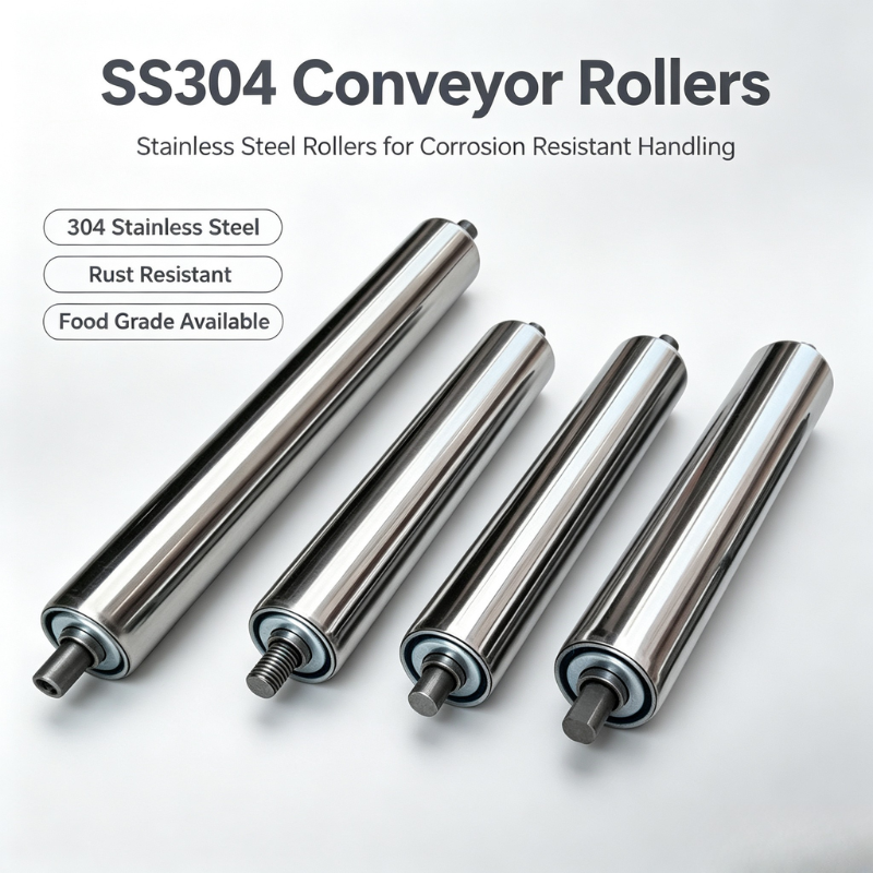 Rustproof SS304 Stainless Steel Conveyor Roller, Food Grade Transport Idler