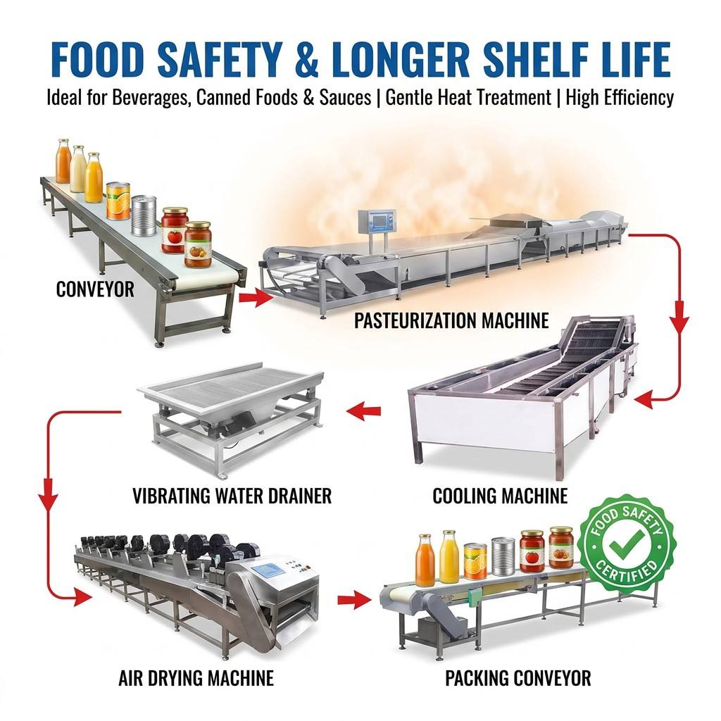 Linha de Produção Completa Industrial de Pasteurização em Banho de Água