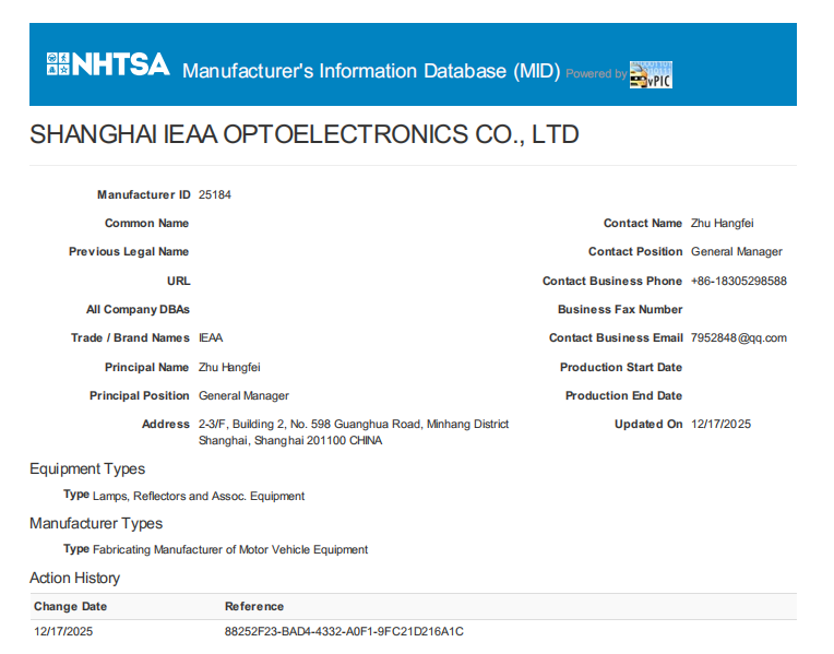 USA DOT Manufacturer