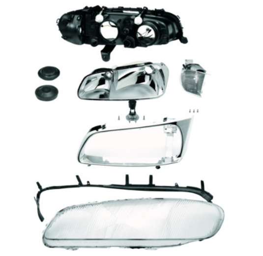 Headlights lens Components: 1'Cover 2'Housing 3'Reflector 4'Projector