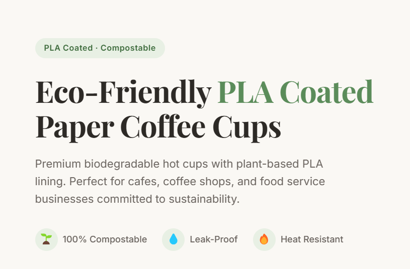 100% compostable PLA Paper Coffee Cup details
