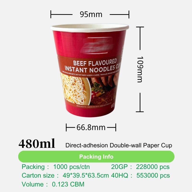 480ml Direct-Adhesion Double Wall Paper Cup for Instant Noodles