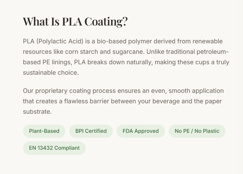 100% compostable PLA Paper Coffee Cup factory