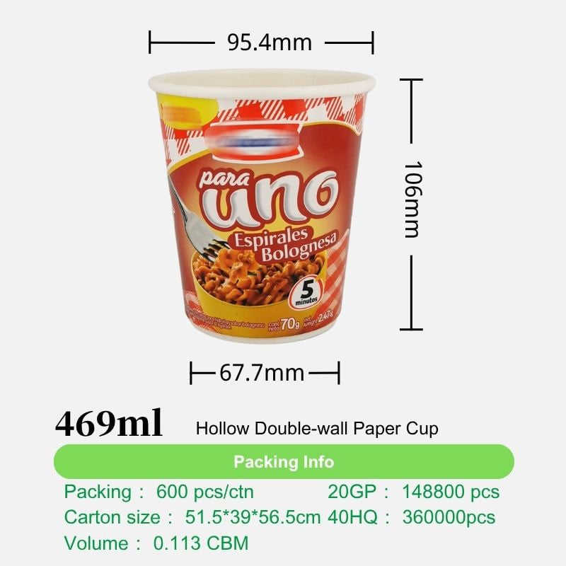 469ml Hollow Double Wall Paper Cup with Printed Heat-Sealing Lid