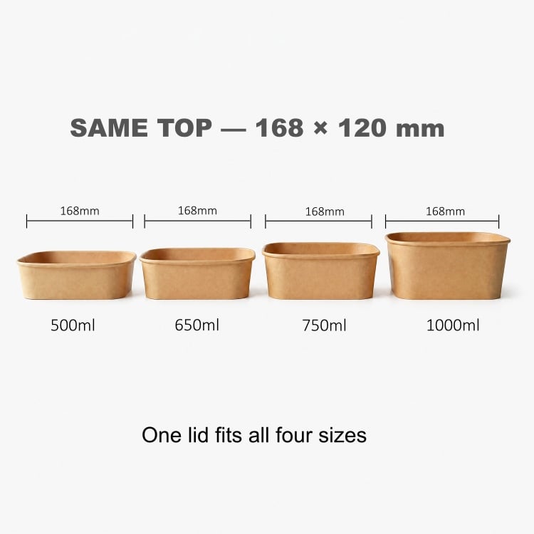 Kraft Paper Rectangular Salad Bowl with Lid | 500-1000ml