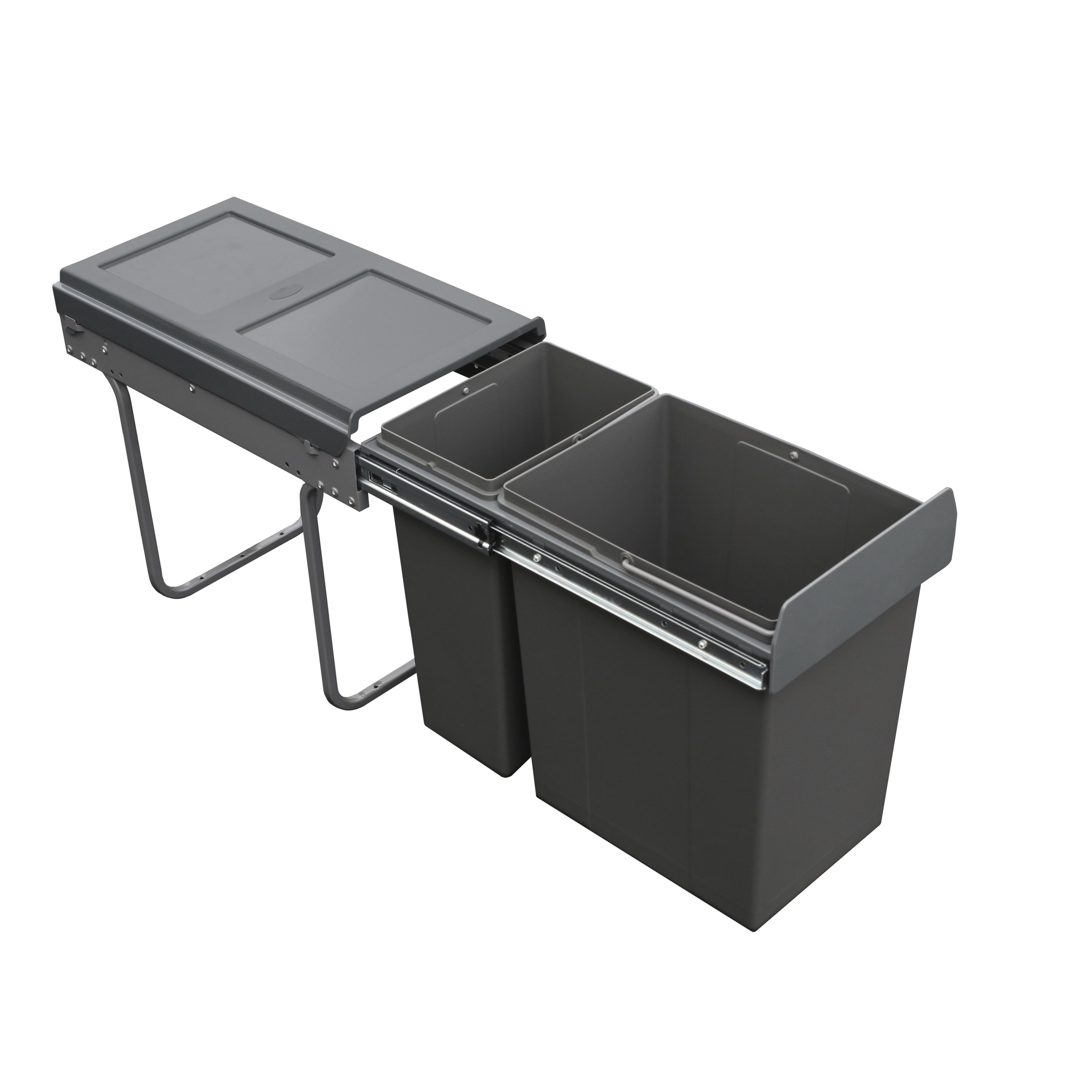 Pull-Out Dual Trash Bin 10L+20L PP Soft-Close for Cabinet