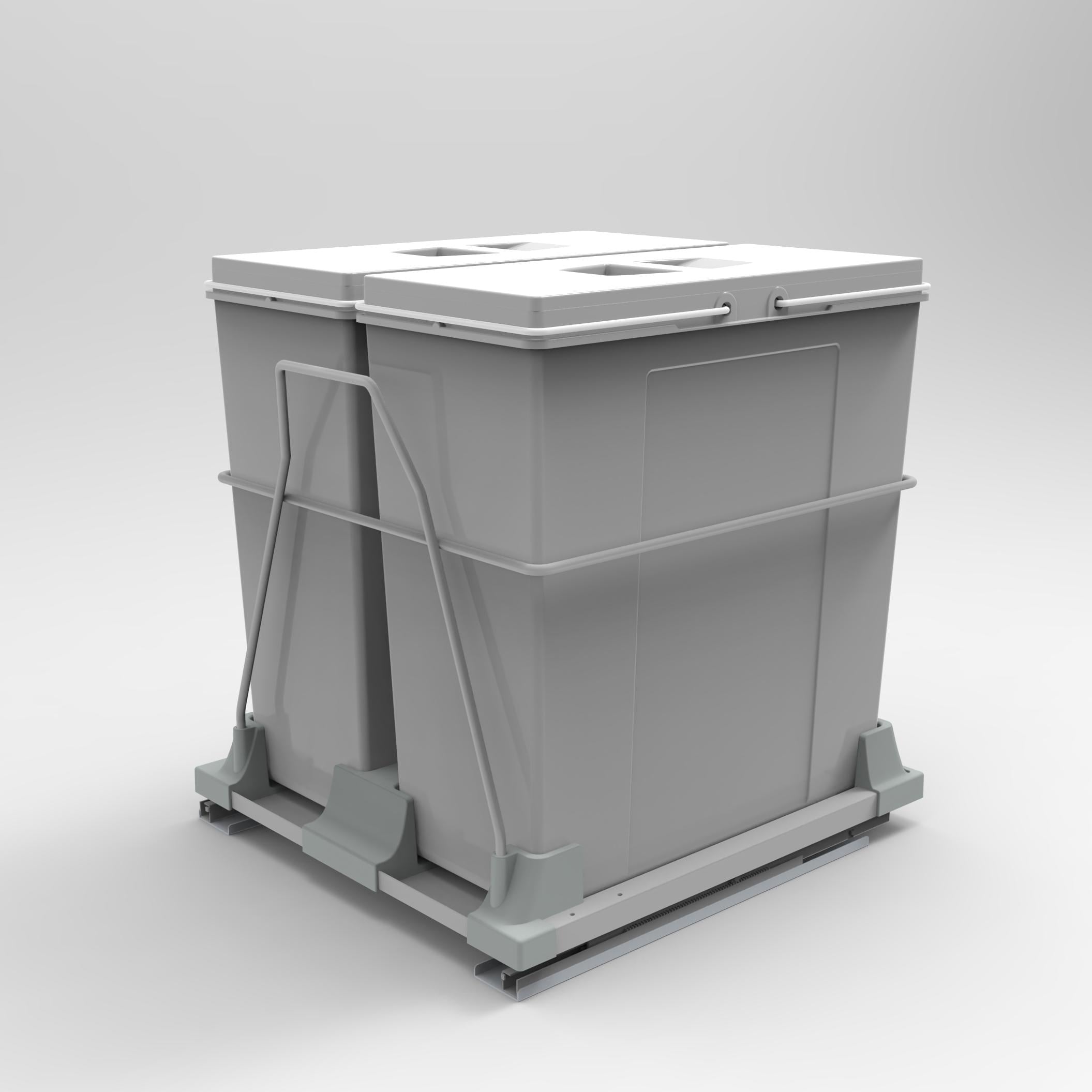 Pull Out Trash Can 34L+34L Grey PP Dual Bin with Concealed Soft-Close Runner